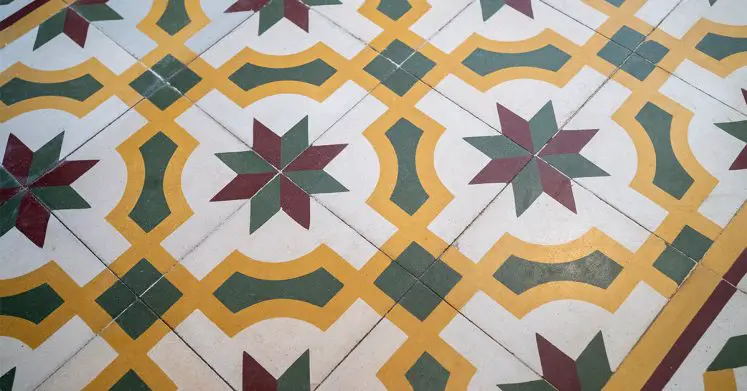 Retro encaustic floor tiles in need of cleaning