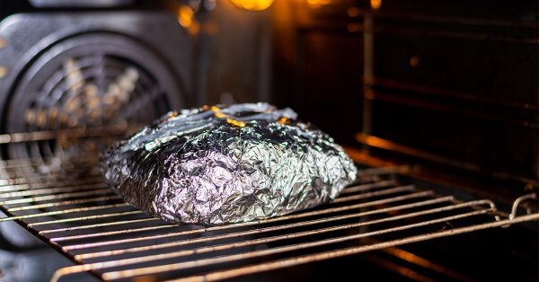 Standard aluminium foil for cooking, used in oven